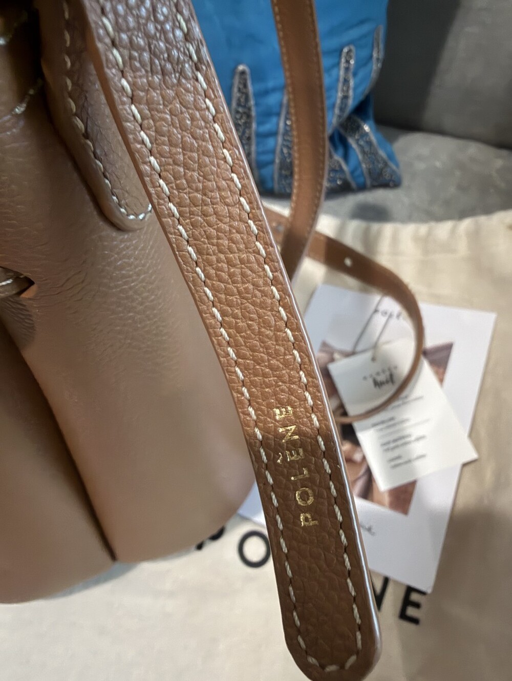 Polène Numéro Huit Tan Pebbled Leather Bucket Handbag/shoulder bag/ crossbody - Picture 9 of 13